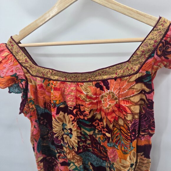 Xhilaration 2007 Y2K Boho Flutter Sleeve 100% Cotton Blouse Size Large - Picture 4 of 14